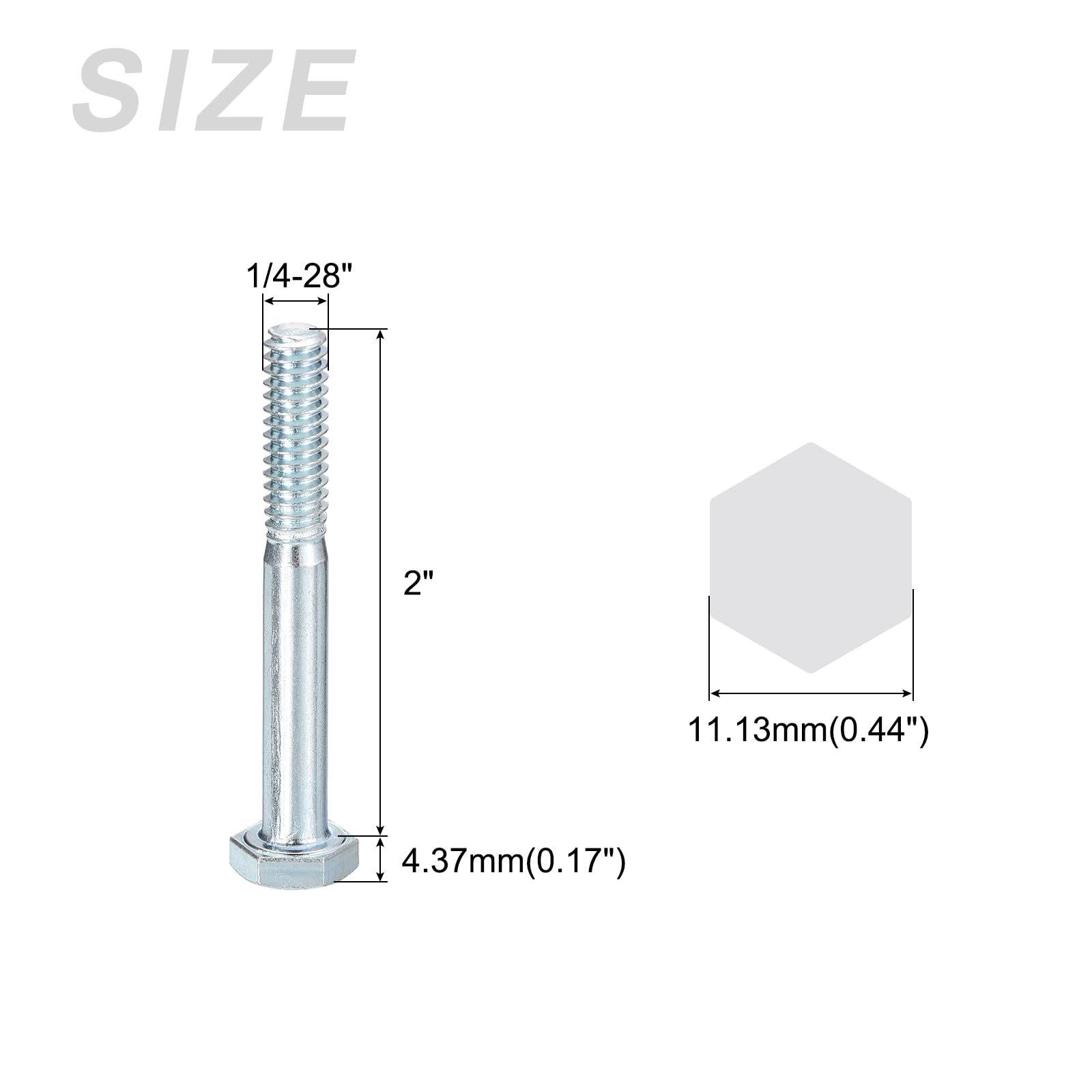 METALLIXITY Hex Bolts (1/4-28x2") 10Pcs, Grade 2 Carbon Steel Zinc Plated Partial Threaded - Image 2