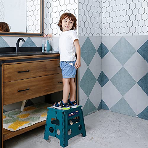 Image of Flottian 13 inch Folding Step Stool for Adults and Kids Holds Up to 300 lbs,Non-Slip Folding Stools with Handle, Compact Plastic Foldable Step Stool for Bathroom,Bedroom, Kitchen Turquoise Green,1PC