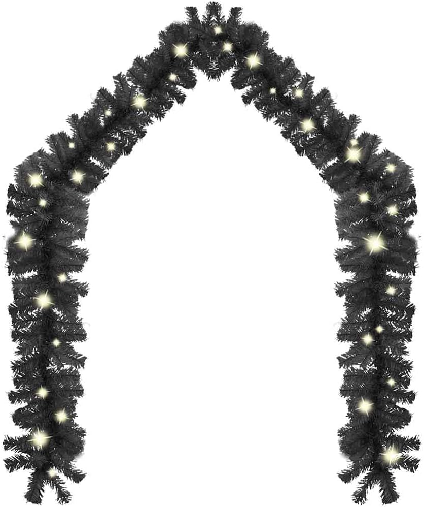 vidaXL Christmas Garland, Artificial Xmas Garland with LED Lights, Seasonal Holiday Decoration for Indoor Outdoor, Christmas Lighting, Black