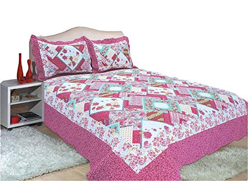 ALL FOR YOU 3-Piece Reversible Bedspread/Coverlet/Quilt Set-King Size 90"x 100"-hot Pink