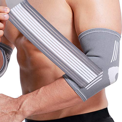 Neotech Care Elbow Brace Support Sleeve - Elastic & Breathable Fabric - Adjustable Compression Strap/Band - For Men, Women, Right or Left Arm (Grey Colour, Size L, 1 Unit) - Image 6