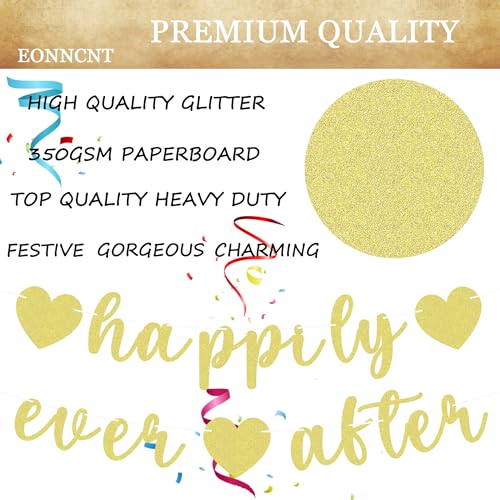Image of Pre-Strung Happily Ever After Banner - Gold Glitter Bachelorette Bridal Engagement Party Decoration Supplies, Bachelorette Wedding Party Banner for Engagement, Bridal Shower, Wedding Party Photo Booth Props