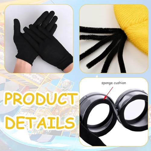 Erwachsene Kostüm Zubehör für Halloween Cosplay, 3 Stück Halloween Kostüme mit Steampunk Brille Gelbe Mütze Schwarze Handschuhe, Erwachsene Kostüm Accessories für Halloween Karneval Cosplay Party