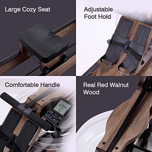 image for E-riding Rowing Machine Black Walnut Wood Water Rower with Bluetooth M
