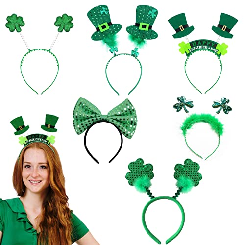 Adisno 6 Stücke St Patricks Day Stirnbänder, Irland Stirnband, St. Patrick's Day Schleife mit Pailletten, St. Patrick's Day Hüte Party Favors für Erwachsene und Kinder Cover