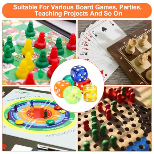 APLZGMG 50 Stück 18 mm Würfel Bunt Set 6-Seitig, D6 Dice mit Runden Ecken, Spielwürfel Große Acryl Würfel Set für Würfelspiele Tischspiele Bar KTV Party Tutoring (10 Farben)