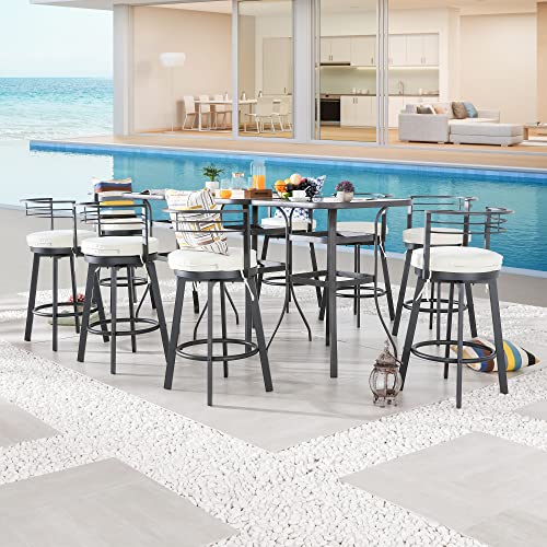 Image of LOKATSE HOME 8 Pieces Outdoor Swivel Bar Stools Set Armless Bistro Furniture Patio Height Metal Chairs with Cushion