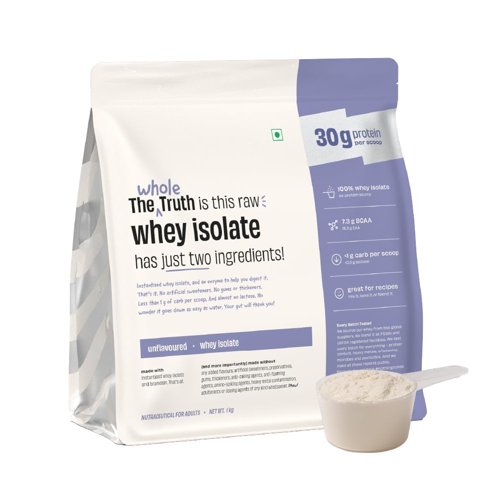 The Whole Truth Whey Protein Isolate Unflavoured |1 kg (2.2 lbs) | 30g Protein per scoop | 7.3g BCAA | No Adulteration | Improved Strength, Faster Recovery & Muscle Building | Vegetarian-picture-26