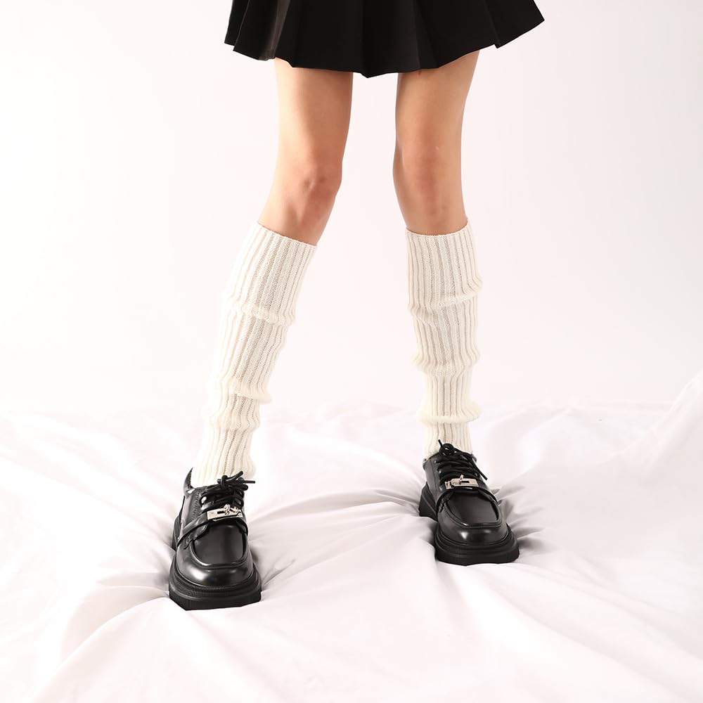 Womens Harajuku Leg Warmers Solid Rib Knit Long Socks - Winter Warm Knit Long Boot Socks Slouch Knee
