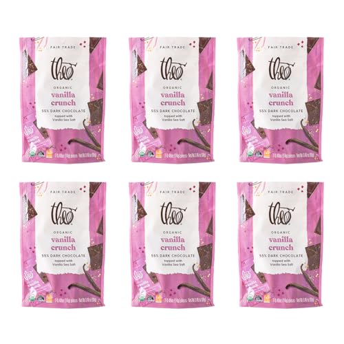 Theo Organic 55% Dark Chocolate Squares, Vanilla Crunch w/Vanilla Sea Salt, 6 Pouches...