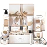 Gifts for Women Bath and Body Gift Basket Set for Women, 12 Piece Set of Coconut Home Spa Set for Self Care, Mothers Day Relaxing Bath Sets Birthday Christmas Gifts for Mom Sister Her Wife