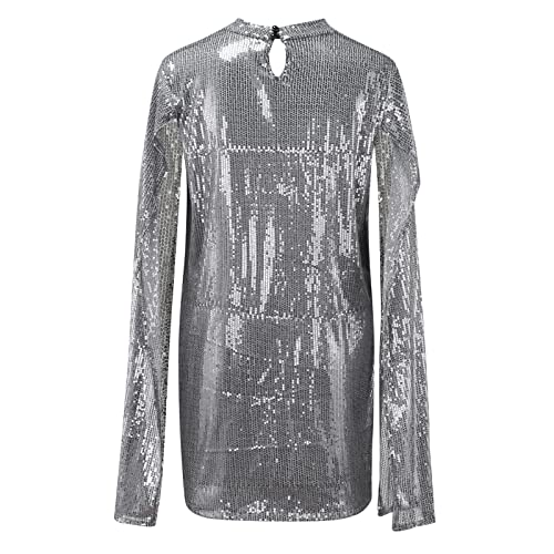 Robe à paillettes argentée taille haute dotée d'une cape intégrée
