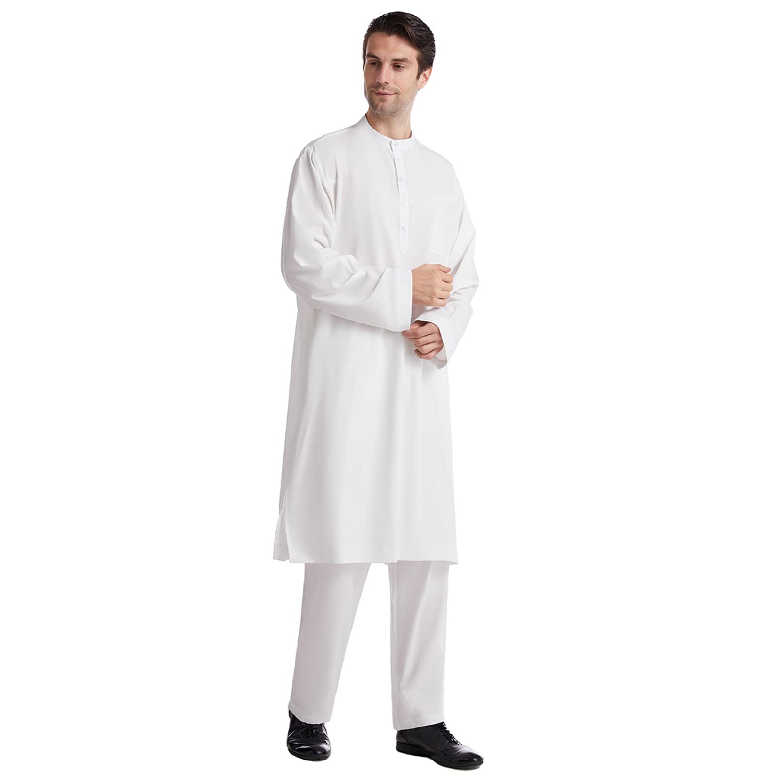 Musulmano Arabo Medio Oriente Robe Uomo Musulmano Arabo Medio Oriente Girocollo Maniche Lunghe Islamico Abito Arabo Set Maniche Lunghe, A2 bianco., XL