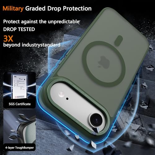 Image of Magnetic for iPhone 17 Air Phone Case, [Compatible with MagSafe], Screen Protectors X1, [Military Grade Drop Protection],Matte Finish,Slim,Shockproof,Protective (Blackish Green, 17 air)