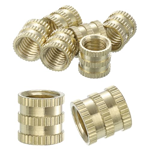 sourcing map Knurled Insert Nuts, 8Pcs M8 x 10mm(L) x 10mm(OD) Thread Printing Brass Nuts Female Threaded Inserts Brass Heat Set Insert Embedment Nuts