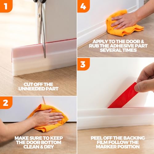 Image of Holikme Door Draft Stopper 6-Pack, Under Door Seal for Bottom of Door, Strong Adhesive Weather Stripping Blocker, Stop Cold Air & Noise, Easy Install Door Sweep, White