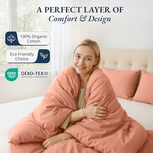 Image of LANE LINEN Premium Organic Cotton Single Duvet Cover Rose Dawn - 135x200cm Luxury Bedding Set, Ultra Soft Breathable Fabric, 2-Piece with Pillow Sham