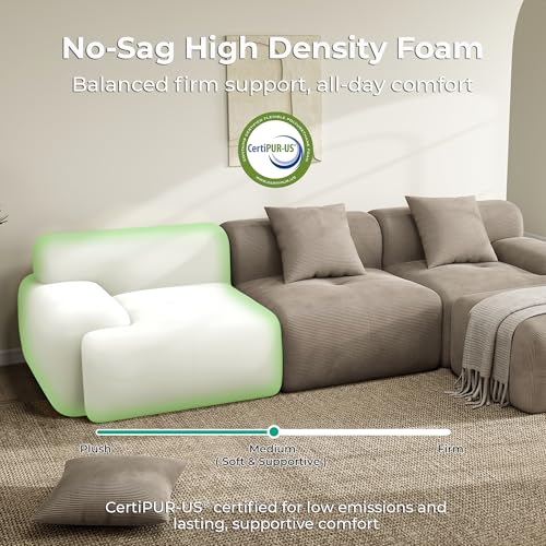 Image of LIKIMIO LumiCord Modular Sectional Sofa with 2 Ottomans, 118 inch U-Shaped Boneless Couch for Living Room, Oversized Deep Seat with Corduroy Upholstery, No Assembly Required, Light Brown
