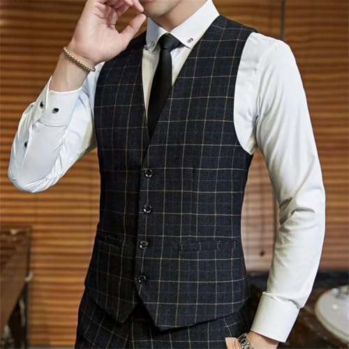 Men’S Casual Business Plaid Vest Single Breasted Slim Fit Sleeveless Waist Jacket For Groom Wedding Dress Party3