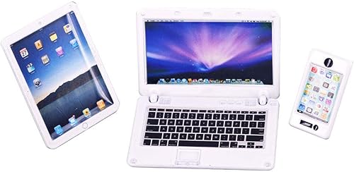 Miniatura 2 de Lynkaye Decoración de casa de muñecas, accesorios en miniatura, casa de muñecas, computadora portátil, tableta, teléfono, accesorios de simulación