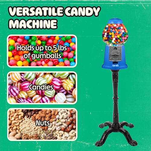 Image of Great Northern Popcorn Gumball Machine with Stand and Coin Bank, Blue, 15 inch | Vintage Style Bubble Gum Ball Candy Dispenser Vending Machine with Glass Globe and Metal Base