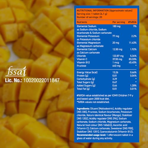 Image of Fast&Up Reload (5 Litres) Low Sugar energy drink for Instant Hydration - 20 Effervescent Tablets with all 5 Essential Electrolytes + Added Vitamins - Certified Electrolytes Drink - Mango flavour