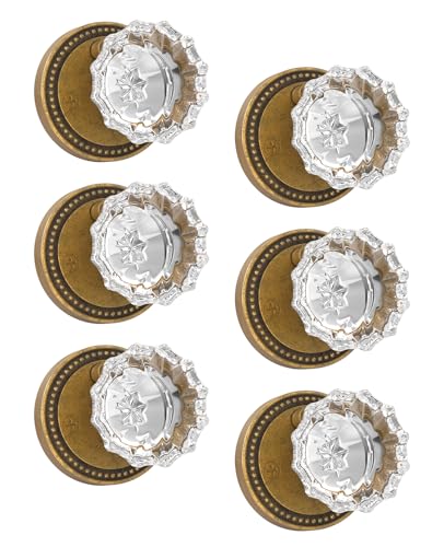 Asidrama 6 Pack Privacy Antique Brass Crystal Door Knob with