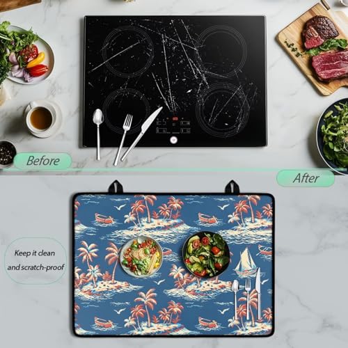 Image of Induction Stove Top Cover Protector Multipurpose Flat Top Stove Cover Mat Universal Stove Top Cover for Electric Anti-Scratching Cooktop Mat, 29 x 21 Inch, Tropical Island Sailboat Print