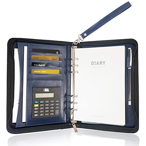 GraduatePro A5 Clipboard Folder with 120 Note Paper and 6-Ring Binder, Waterproof Business Organizer Without Calculator-(Blue)