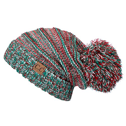 Hatsandscarf CC Exclusives Unisex Oversized Slouchy Beanie with Pom (HAT-6242POM) (X-MAS)