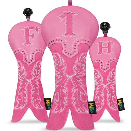 Pink 3PCS Golf Club Head Covers, Western Cowboy Retro Golf Headcovers Set