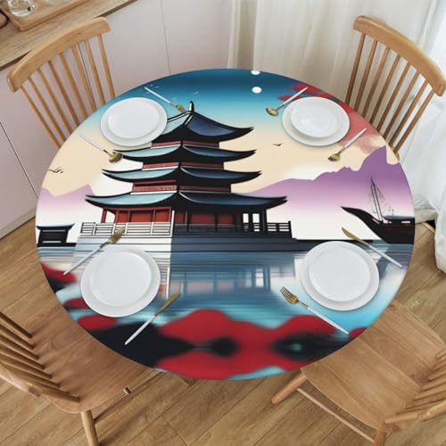 The Pearl of the Ori Tischdecke, rund, wasserdicht und abwischbar, mit elastischen Kanten, geeignet zum Dekorieren von runden Tischen.