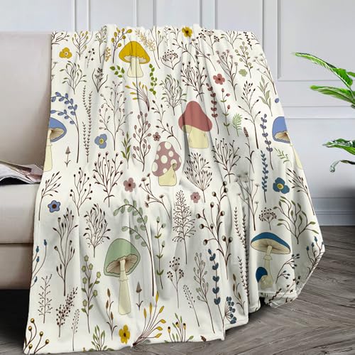 DUISE Wild Forest Mushrooms Soft Flannel Throw Blanket Pattern Types of Mushrooms Wild Species Natural Theme, Cozy Plush Throw for Use in Sofa, Bed, Living Room and Travel 40