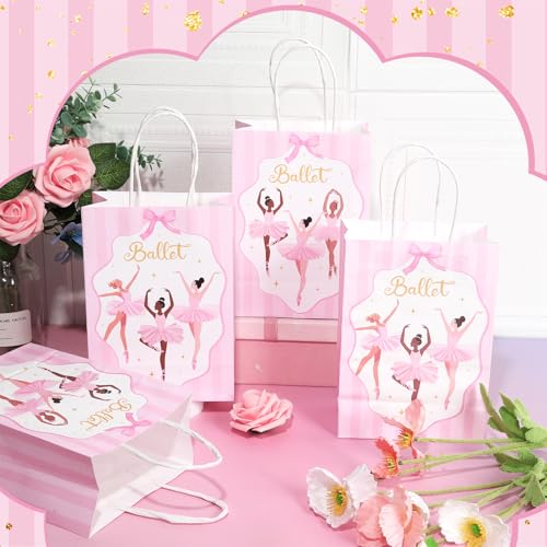 Image of 16Pcs Ballerina Party Favor Bags Ballerina Birthday Decorations Ballet Theme Candy Goodie Bags with Handles Pink Dancing Girl Gift Paper Bag for Girls Birthday Baby Shower Wedding Party Supplies