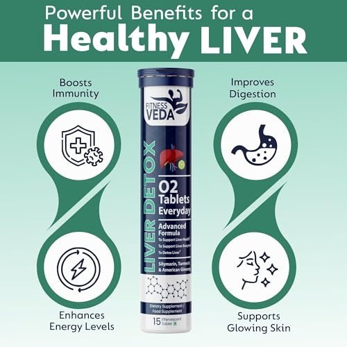 Image of Fitness Veda Liver Detox Effervescent-Pack of 8 | Fatty Liver Health Supplement | Milk Thistle With American Ginseng | Drop, Dissolve, Fizz & Drink | Advanced Ayurvedic Formula for Liver Health - 15 Tablets Each