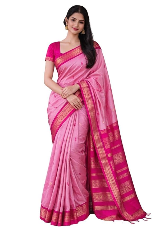 Image of Pure Kalyani Cotton Saree | Zari Border & Blouse Piece - Lata Gadwal Design | Traditional Saree