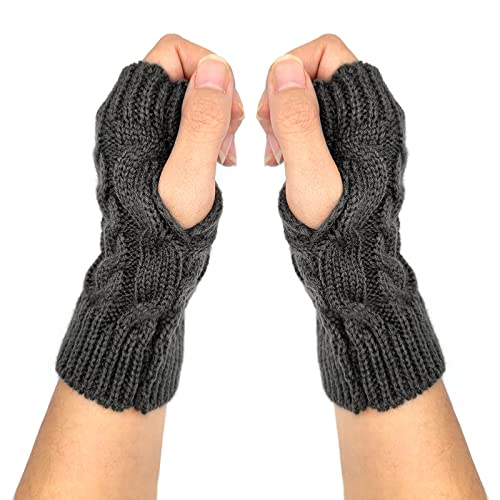Qiuyan Fashion Warm Soft Comfortable Wrist Gloves Winter Fingerless Hand Warmers Women Girls Stylish Arm Gloves Mitten Knit Crochet Arm Warmers with Thumb Hole for Work Outdoor Gifts - Dark Grey