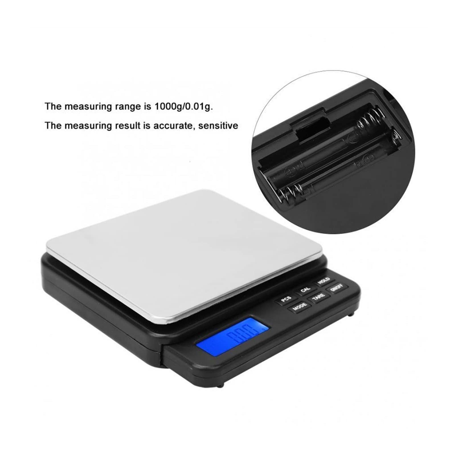 Báscula de Cocina Mini báscula de Cocina Digital de Alta precisión, báscula electrónica, con Pantalla retroiluminada Azul, 1000 g/0,01 g, para Accesorios de Cocina de Laboratorio