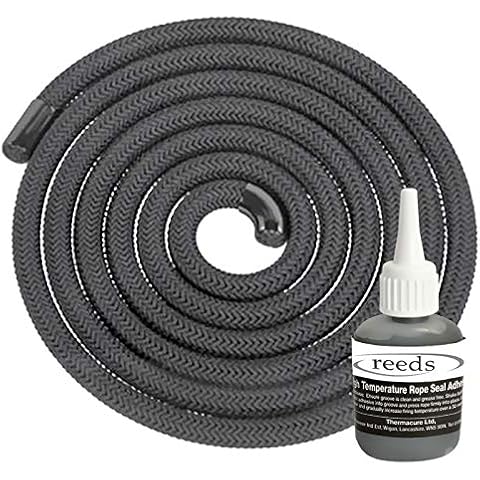 Black Stove Rope Kit 12mm x 2m Long with Reeds Adhesive Flues Glass Door Seals Cover