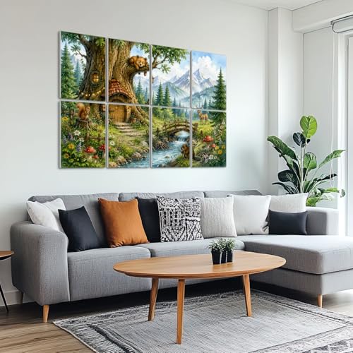 8 Pack Paneles Acústicos Decorativos para Absorción de Sonido con Escena de Bosque y Casa del Árbol, Autoadhesivos para Estudios de Grabación y Oficina 48"x32" miniatura 6