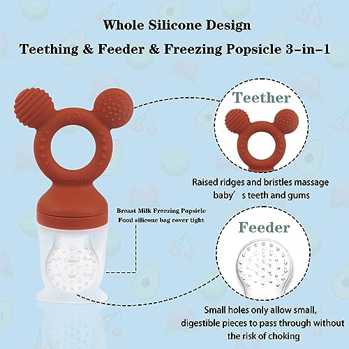 Image of Baby Fruit Feeder, Frozen Teething Toys for Babies, Teether Pacifier with 3 Extra Teats, Eating Essentials, BPA Free Baby Feeding Supplies (Copper)