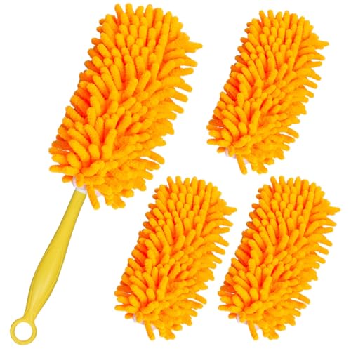 Image of Reusable Duster Refills Compatible with Swiffer Handle, Bafezoze Washable Duster Pads 4 Pack Orange (Handle Not Included)