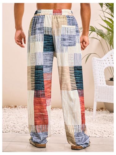 Men's Color Block Wide Leg Lounge Pants Drawstring Waist Pockets Baggy Long Pants Trousers3