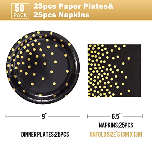 Cenlbj Black And Gold Paper Plates-50 Pack-25 * 7Inch Paper Plates & 25 * 6.5Inch Napkins,Black Paper Plates And Napkins Party Supplies For Graduation Retirement,All Occasions #TOP1