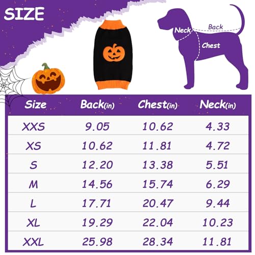Hundepullover Halloween Kostüm Hund Kürbis Hunde Pullover Warme Halloween Hundepullover für Kleine Mittelgroße Grosse Hunde Party Geschenk für Haustier Puppy und Katzen Schwarz XXL
