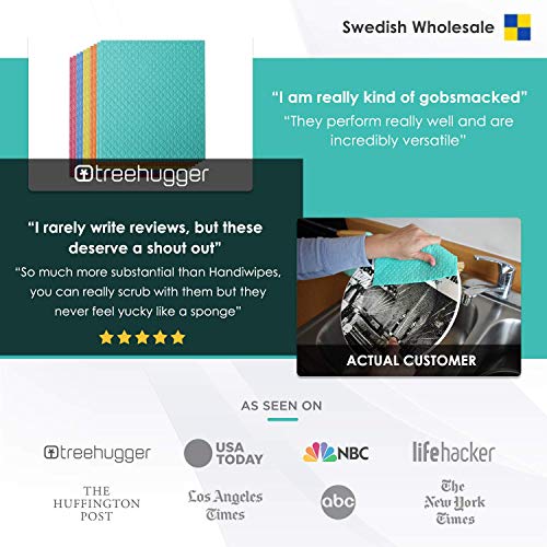 Swedish Dishcloth Cellulose Sponge Cloths - Bulk 10 Pack of Eco-Friendly No Odor Reusable Cleaning Cloths for Kitchen - Absorbent Dish Cloth Hand Towel (10 Dishcloths - Assorted)