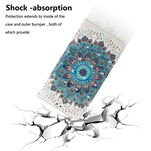 Yoking Iphone7plus手机壳笔记本型iphone8plus手机壳笔记本型iphone8plus 笔记本型手机壳时尚曼荼罗的花花纹闪闪发光3d的视觉白色保护壳耐冲击钱包型卡片收纳带挂绳磁铁