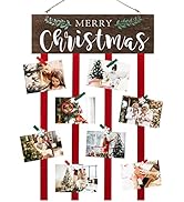 Christmas Card Holder, Merry Christmas Wooden Hanging Picture Holders, Xmas Card Display with 24 ...