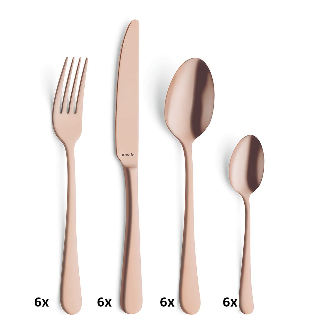Amefa AUSTIN KUPFER Besteckset 24-teilig | PVD-veredeltes goldenes Besteck Set | farbigesTafelservice 18/0 Edelstahl rostfrei | Besteck Set 6 Personen | Besteck kupfer spülmaschinenfest