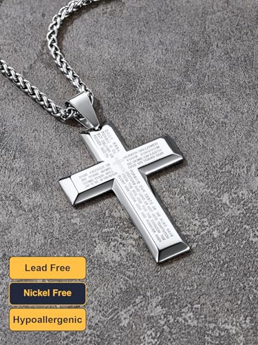 Image of U7 Cross Necklace for Men, Stainless Steel Silver Black Gold Mens Cross Necklace, 22-24 Inches